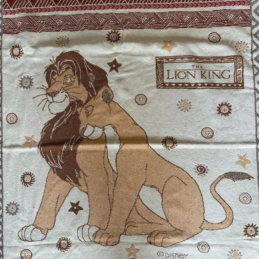 Vintage 1990s Disney The Lion King throw afghan blanket with Simba Nala graphic
